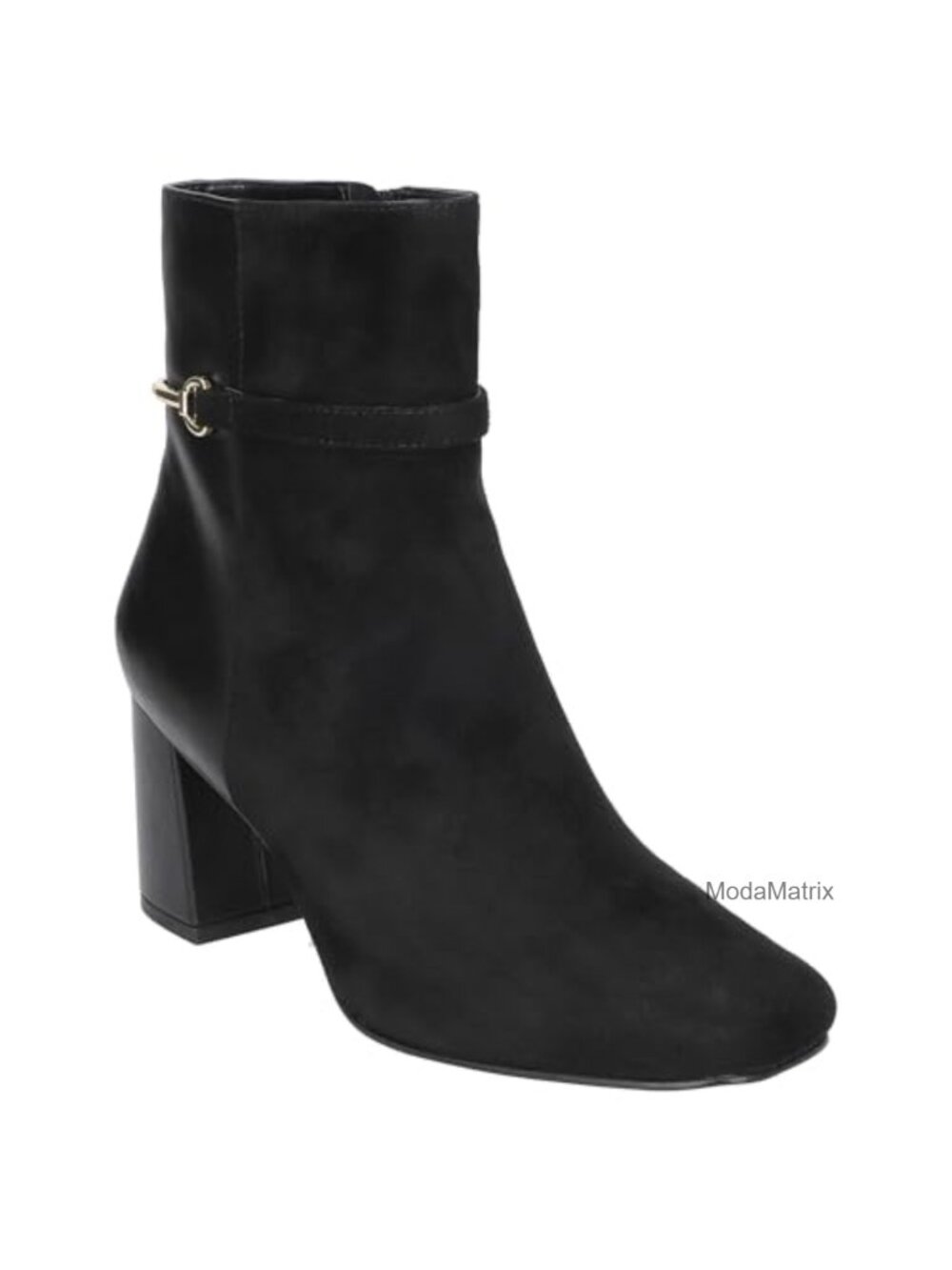 Square Toe Block Heel Ankle Bootie with Zipper, Suede Leather, Fall